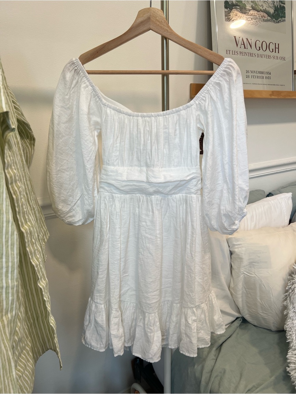 Hello Molly White Off-Shoulder Puff Sleeve Mini Dress